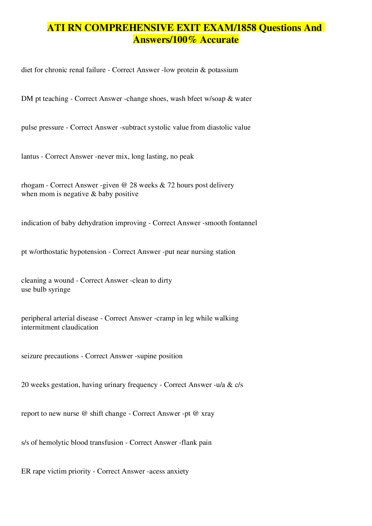 Preview image for ATI RN COMPREHENSIVE EXIT EXAM/1858 Questions And Answers/100% Accurate